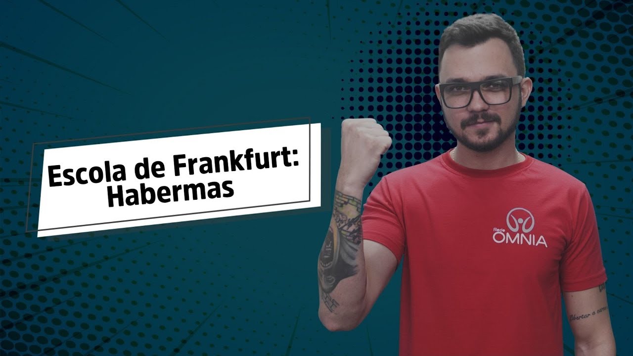 Professor ao lado do texto"Escola de Frankfurt: Habermas".
